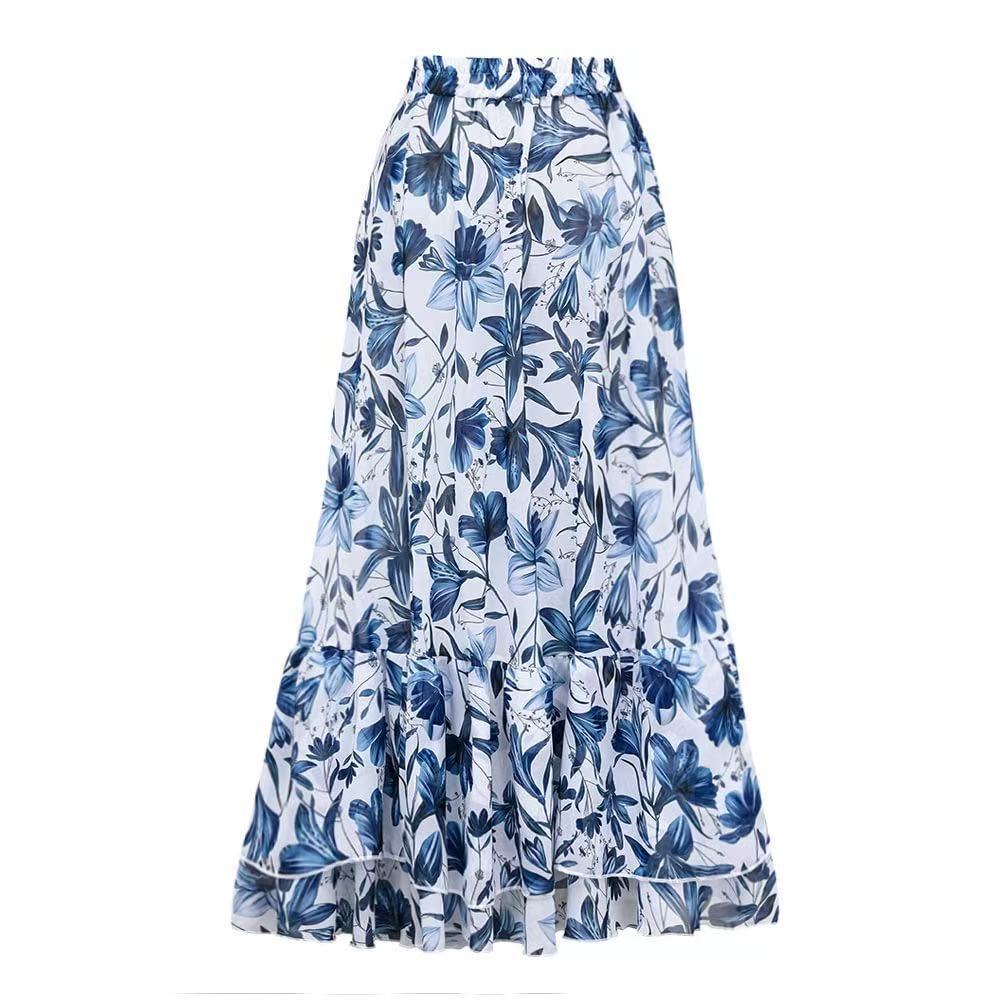 🌸Offerte speciali di primavera💐 Costume intero stampato con scollo a V e lacci e gonna